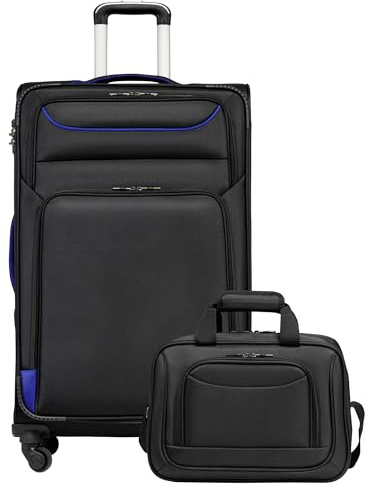 COOLIFE Valigia Trolley da Viaggio, 4 Ruote, Bagaglio a Mano con Serratura TSA, Borsa a Tracolla (Nero+Blu, 80cm)