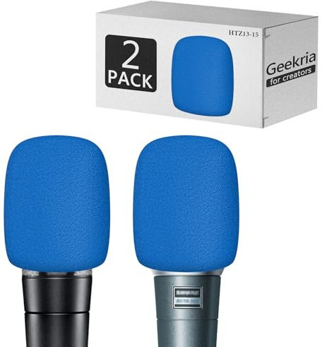 Geekria for Creators Filtro antiviento de Espuma, Compatible con Shure MV7, SM58LC, Beta 57A, Beta 58A, PGA48, PGA58, micrófono antipop, Pantalla antiviento, Filtro de Espuma (Azul/Pack de 2)