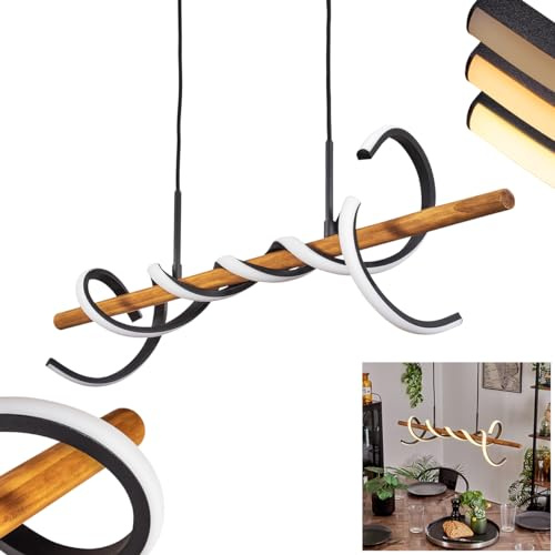 Lampada a sospensione LED Alvarim dimmerabile in metallo/legno/plastica in nero/naturale/bianco, altezza max. 153 cm, lunghezza 80 cm, LED 38 Watt, 5200 lumen, 3000 Kelvin, dimmerabile tramite