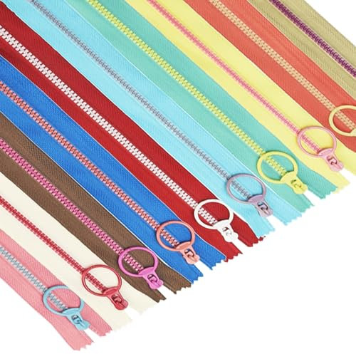 DTYGUIXE Harz Reißverschlüsse, 20 Stück Reißverschlüsse 20cm Harz Reißverschlüsse Nähreißverschlüsse Coil Reißverschlüsse 10 Farben Reißverschluss mit Ring für Nähen Handwerk Tasche Kleidung