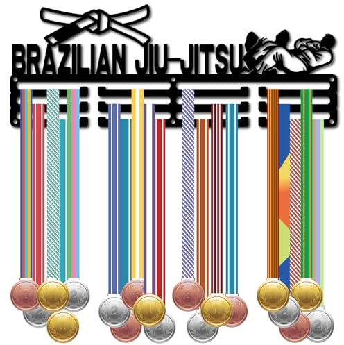 CREATCABIN Brasiliansk Jiu Jitsu medaljvisning metall medaljhängare hållare sport judo race tävling utmärkelser svart järn rack krokar väggmonterad för upphängning 60+ medaljer sport gymnastik spelare