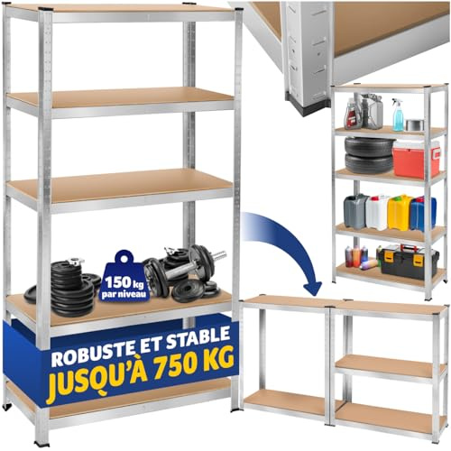 tectake® Lagerhylla med justerbara hyllplan, 180 x 90 x 40 cm, robust förvaringshylla & arbetsbänk för Garage och verkstad, stabil stålhylla med flexibel montering, maxkapacitet 750 kg