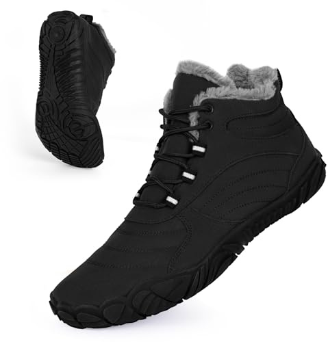 Barefoot Bottes de randonnée d'hiver pour homme et femme - Imperméables - Chaudes - Doublées en fourrure - Confortables - Antidérapantes - Unisexe, Noir , 39.5 EU