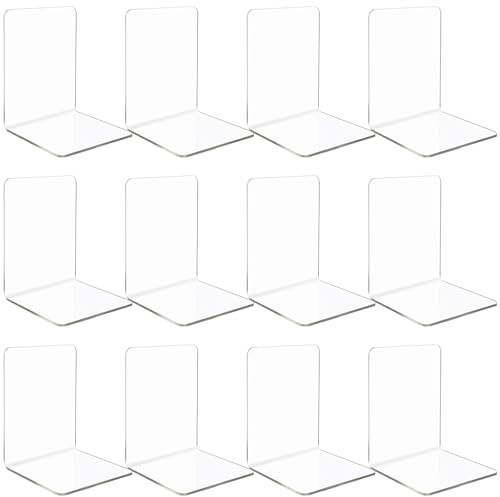 LOPYXBR 12 Piezas Sujetalibros de acrílico Transparente, 13 x 10 x 10 cm sujeta Libros estantería en Forma de L, Soporte para Libros, revistas, Oficina, Escuela y Biblioteca