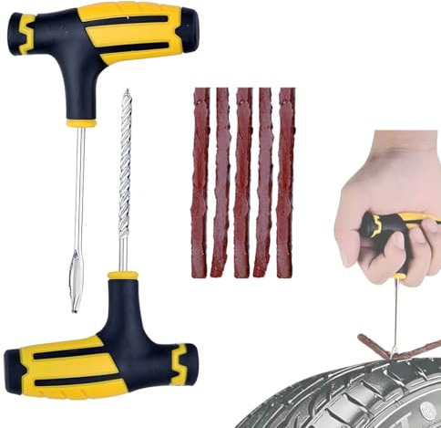 MEXRUMI 7 Stück Reifenreparatur Set Reifenflickzeug Tubeless Kit Autoreifen Reparaturset Flickzeug Reifendichtmittel Mit 5Pcs Vulkanisierende Streifen 2Pcs T-Griffe Für Auto Motorrad Fahrrad