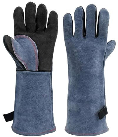 ZUUKOO LIGHT Gants de soudage en cuir résistants à la chaleur longs, souples et durables Gants de protection robustes et ignifuges pour le BBQ, la cheminée et le soudage