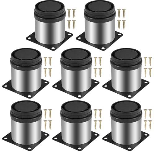 8 Piezas Patas Regulables Mueble de Metal, 6cm Patas de Muebles Regulables Altura con Acero Inoxidable, Pies Redondo, Altura Ajustable de 0-15 mm, para Gabinete,Muebles,Cocina,Escritorio,Con Tornillos