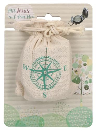Butzon & Bercker Kompass - Mit Jesus auf dem Weg. Hochwertiger Taschenkompass aus Metall für Kinder zum Aufklappen, Orientierungshilfe geschützt im Leinenbeutel. Outdoor-Tool als kleines Geschenk
