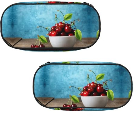 EZDLOWVBA Trousse à crayons avec motif bol de cerisier sur bois pour garçons et filles, jolie trousse à crayons avec fermeture éclair pour étudiants, trousse à crayons pour fille, fils, bureau, Noir ,