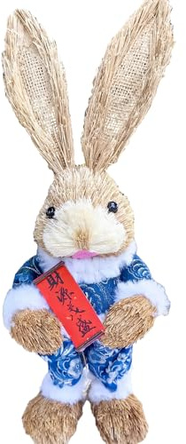 YIZITU Figuras de conejo de paja de pie, simulación de paja, conejitos de Pascua, adorno de animales para decoración de jardín