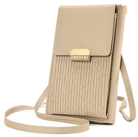 Aucuu Bolso de Teléfono Móvil para Mujer, Cartera Movil Cuero PU Bolso para Movil, Mini Bolso Bandolera con Correa Ajustable, Albaricoque