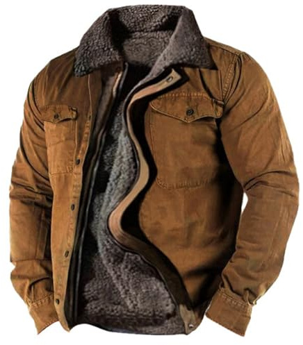 Mymyguoe Vintage Fleece Jacket Men's Pilot Jacket Lined Warm Transition Jacket Winter Jacket Winter Warm Work Jacket Turn-Down Collar Sherpa Fleece Coat Trucker Coat Retro Western Cargo Jackets, brown
