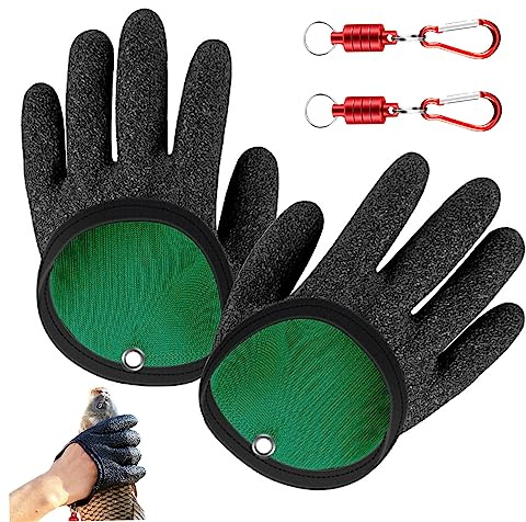 Hperu Gants de pêche imperméables avec Mousqueton – Gants Professionnels Anti-crevaison pour Manipuler Les Poissons glissants, équipement de Plein air pour Homme – Voile
