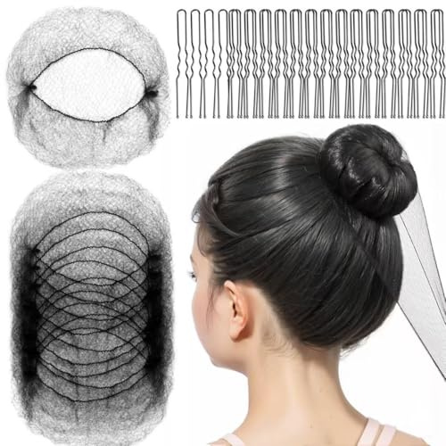 COYUN Retine per Capelli Chignon,40 Pezzi Retina per Capelli,con 50 Forcine a Forma di U per Donne,Rete Invisibile per Chignon,per Cameriera,Infermiera,Hostess,Ballerine,Chef