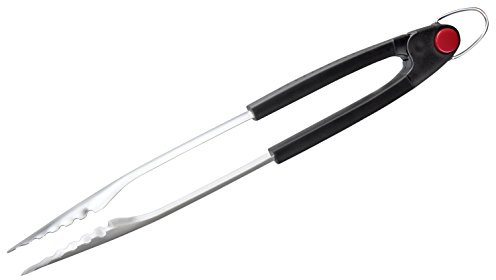 FMprofessional 22303, pinza automatica per barbecue, in acciaio inox, con facile blocco (colore: nero/argento), quantità: 1 pezzo, inossidabile/polipropilene