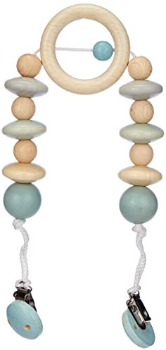 Hess Holzspielzeug 12968 - Wagenkette aus Holz, für Babys ab 3 Monaten, handgefertigt, nature blau, mit 2 Sicherheitsclips, Länge ca. 49 cm, für Kinderwagen und Babyschale
