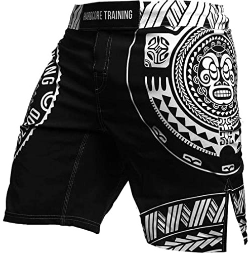 Hardcore Training Fight Shorts Men's Ta Moko Black Boxing MMA Combat BJJ Grappling Fitness Muay Thai Kickboxing No Gi