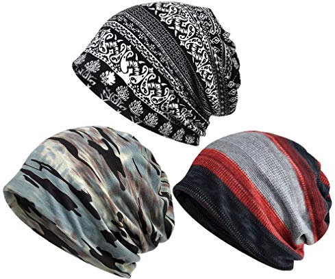 Kojoon Sombrero de quimioterapia para Hombres, Paquete de 3 Gorros, Gorro, Bufanda, turbantes, Sombrero, Gatsby, cáncer, Cabeza, envolturas Mix Color2