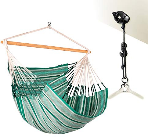 LA SIESTA® - Habana hängstol king-size fästset för avkoppling och stil: 360° vridfog, högkvalitativ bambuträ – GOTS-certifierad bomull (Agave)