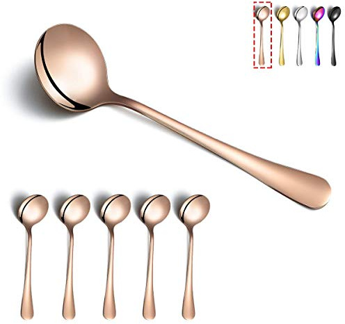 Cucchiai da zuppa in oro rosa, Kyraton 6 pezzi cucchiai rotondi in acciaio inossidabile con placcatura in titanio oro rosa, cucchiaio da tavola, cucchiai, set di 6 posate.
