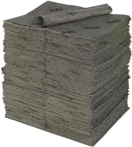 SPC® by Brady Feuilles Absorbantes Universelles – Lot de 200 Feuilles Grises, Épaisses, 3 Couches, Alvéolées et Prédécoupées, 40 cm x 50 cm, Pour Huiles, Eau, Solvants et Liquides de Refroidissement