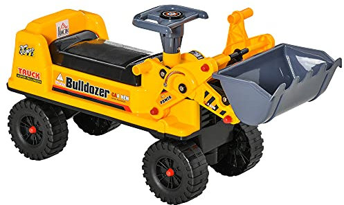 HOMCOM Sitzbagger für Kinder Rutsch Auto Sandspielzeug Rutscherfahrzeug für Kinder 2-3 Jahre Kunststoff-Kunststoff ABS Gelb+Schwarz+Grau 70 x 26 x 37 cm