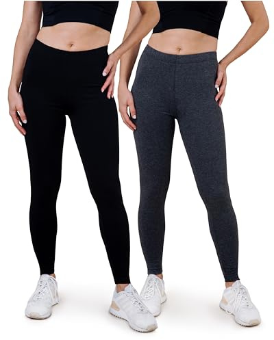 SES Leggings Algodón, Paquete de 2, Cintura elástica Suave Que no abulta, para Mujer Negro/Antracita Moteado 56-58