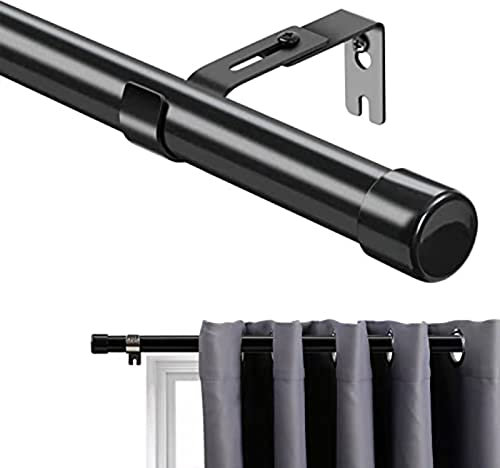 Gardinenstange, 76-198 cm Gardinenstange mit Kappenknäufen mit Halterungen, Beschläge-Set aus Edelstahl, Gardinenstange Verstellbare Dekorative Fenster für Wohnzimmer Schlafzimmer Fenster/Schwarz
