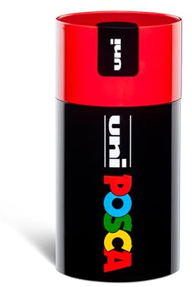 Posca - UniPosca Komplettset mit 18 sortierten Acrylstiften, mittlere Spitze 2,5 mm, Farben für Kinder und Künstler Uni Posca gültig wie Stofffarben, Holz und andere, in roter Geschenkbox