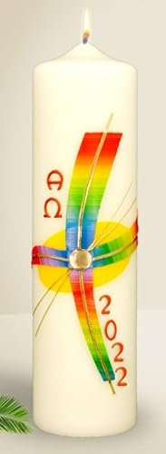 Kopschitz Kerzen Osterkerze Regenbogenkreuz, A und O, Jahreszahl 270 x Ø 70 mm