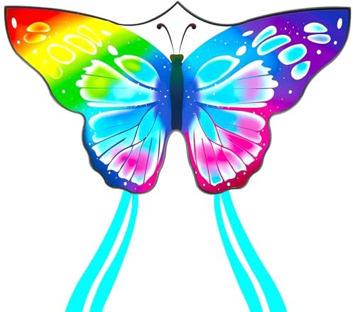Large Butterfly Kite for Adults and Kids Ages 4-8 & 8-12 Easy to Fly, 55''X28'' Single Line Kite for Outdoor, Park or Beach.(Colorful)