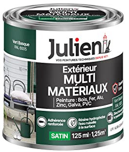 Julien Peinture Multi-Matériaux Satin en phase Aqueuse - Bois, Fer, Alu, PVC, Zinc, Acier galvanisé, brut ou peint - Vert Basque 0,125 L