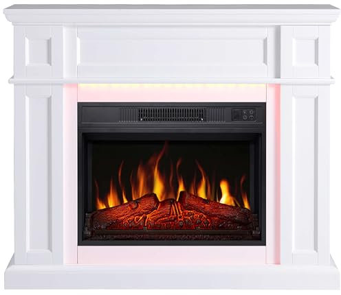 ArtiFlame Chimenea eléctrica de pie con calefacción LINZ LED AF23S BLANCO con sonido, 12 modos de calefacción, temporizador, efecto de llama real, 3 niveles de brillo, control remoto