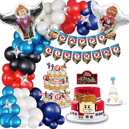 Geburtstagsdeko 113 Stück,Kinder Party Dekoration,Party Set,Kindergeburtstag Dekoration,Luftballons,Latex Luftballons,Tortendeko,für Jungen Kinder Partyzubehör