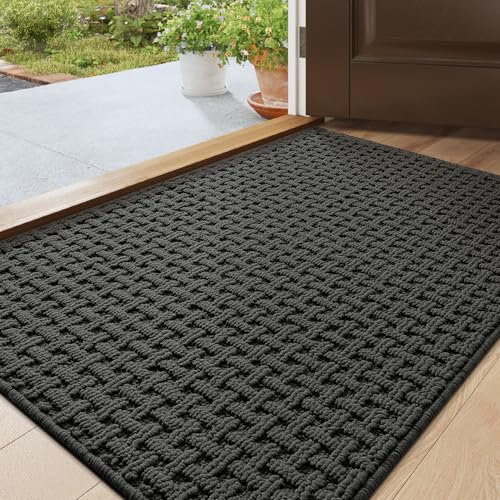 DEXI Dirt Trapper Indoor Door Mat 44 x 76 cm, Non-Slip Absorbent Entrance Rug, Low Profile Washable Doormats Inside Floor Mats for Muddy Shoes & Paws, Grey