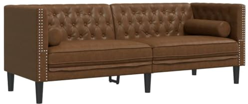 vidaXL Chesterfield Sofa 3-Sitzer, Couch mit Armlehnen Rückenlehne Stützbeine, Polstersofa für Wohnzimmer, Couchgarnitur, Braun Kunstleder