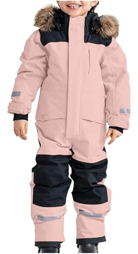 Ayhuang Schneeanzug Kinder Unisex Klassisch Skianzug Warme Verdickt Schneeoverall mit Kapuze und Taschen Winddicht Wasserdichte Skihose Winter Outdoor Skijacke Passform Modisch Softshelljacke
