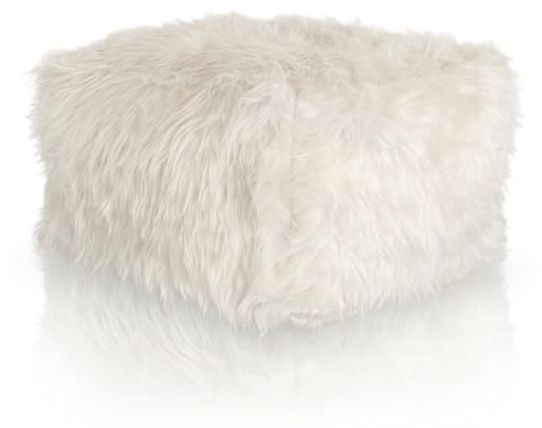 Aiire Puff Salon Moderno XXL - Puf con Relleno Incluido para Decoracion Habitacion Juvenil - Bean Bag Chair Reposapiés - Puffs Infantiles Grandes - Pelo Largo Blanco