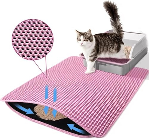 PZCC Tapis Litiere Chat,Tapis de Litière pour Chat Avec Couche Antidérapante,Tapis pour chat Imperméable, Antidérapant,Tapis Chat,Tapis de Toilette Chat pour Les Types de Chat Bac à Litière (Rose)