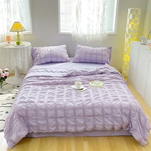 Odot Edredón Verano Cama 150/180/200, Seersucker Edredon Acolchado Verano Sin Funda - Ligera y Respirable Manta de Suave para Días Calurosos (Morado,150 * 200cm)