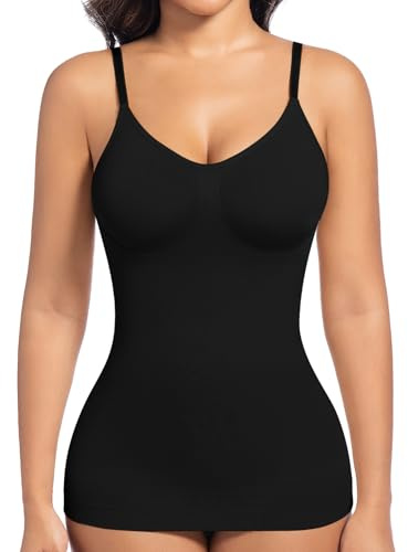 ONEW Shapewear - Camiseta interior para mujer, moldeadora de abdomen, chaleco con tirantes finos, Negro , S