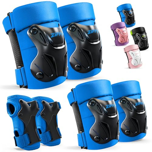 JOVA ZIFFY Knee Pads for Kids 5-8, Elbow and Knee Pads with Wrist Guard, Protective Gear Set for Boys Girls Skateboard Roller Skating Cycling Bike Scooter, S, Blue