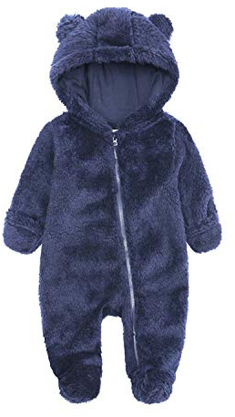 KIDDLETOWN Baby Snowsuit Newborn Fleece Hooded Romper Jumpsuit Cartoon Bear Baby Snowsuit Boy and Girl One-Piece Suit with Hood Zipper Romper Outwear 6-9 Months