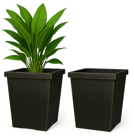 Muddy Hands Pack of 2 – 43 Litre Large Black Bronze Tall Square Plant Pots – Heavy Duty Plastic Outdoor Garden Planters for Trees, Flowers & Shrubs