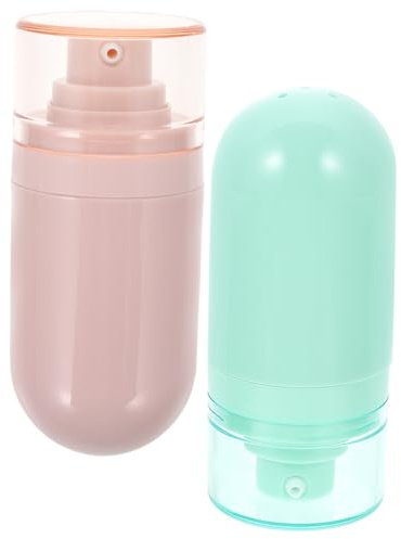 LIFKOME 2 piezas Botellas de Viaje para Champú y Lavado Facial Botellas de Emulsión al Vacío Recargables Verde y Rosa Envases Portátiles y Sellados para Loción y Limpiador