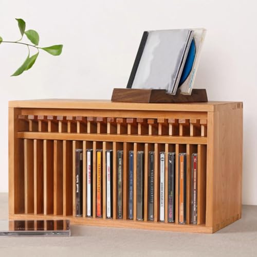 Scaffale per CD da scrivania, organizer in legno, stile vintage rustico, può contenere 19 custodie per CD, per casa, ufficio, sala musica, sala teatro