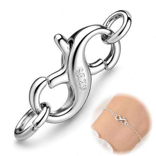 925 Sterling Silver Necklace Clasp, 17.5 mm Double Lobster Clasp | 2 Opening Ends, Jewellery Repair And Connection, Polished Silver Finish, Chain Extension Support, DIY Jewellery Making
