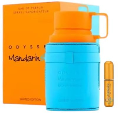Odyssey Mandarin Sky Eau de Parfum para hombre + Atomizador recargable 5 ml. Importado de Emiratos Arabes Unidos.