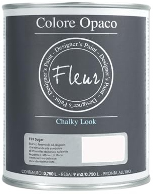 FLEUR DESIGNER'S PAINT | Pittura Chalk Paint Opaca, 750 ml, Senza Carteggiare, Multisuperficie, Colore F07 Sugar, Effetto Gesso, Per Pareti e Mobili, Extra Opaco, Ad Acqua, Made in Italy