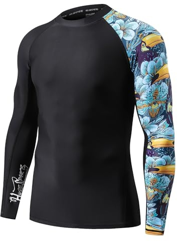 HUGE SPORTS Men's Splice UV Sun Protection UPF 50+ Skins Rash Guard Long Sleeves(HeyToucan, L)